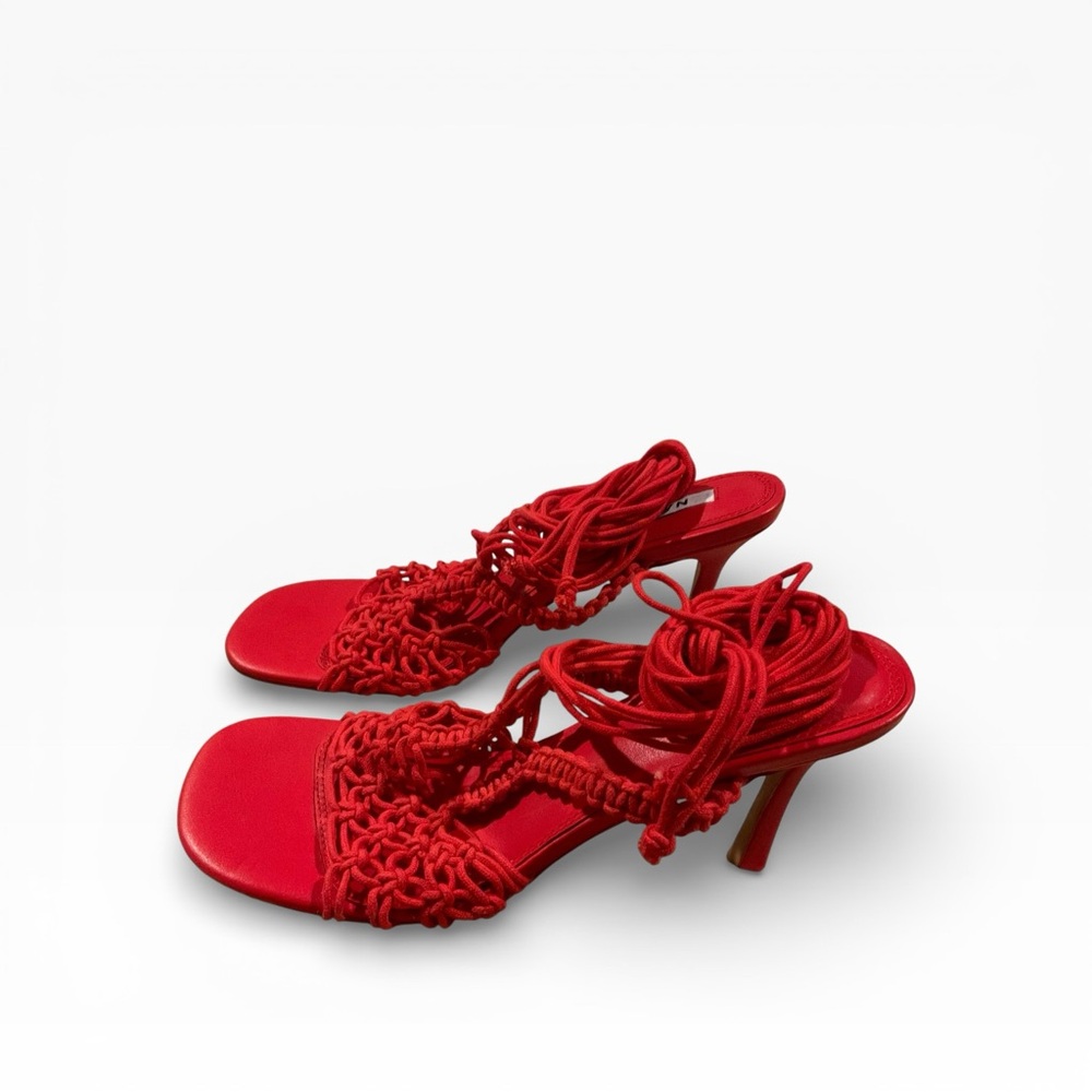N.A.K.D Women's Red Braided Strappy Sandal Shoes Size 9.5 - Picture 6 of 15